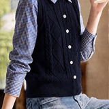 Casual Preppy Fake‑Two‑Piece Cable Knit Vest Spliced Cardigan
