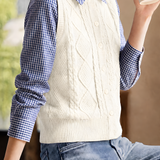 Casual Preppy Fake‑Two‑Piece Cable Knit Vest Spliced Cardigan