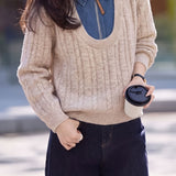 Casual Youthful Fake‑Two‑Piece Zip‑Up Denim Spliced Knit Top