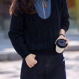 Casual Youthful Fake‑Two‑Piece Zip‑Up Denim Spliced Knit Top