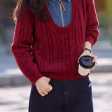 Casual Youthful Fake‑Two‑Piece Zip‑Up Denim Spliced Knit Top