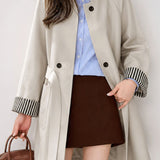 Casual Preppy Stand‑Collar Button‑Front Long‑Sleeve Trench Coat