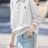 Casual Preppy Plaid Lapel Half‑Button Long‑Sleeve Sweatshirt