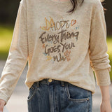 Casual Youthful Crew Neck Letter‑Print Long‑Sleeve T‑Shirt