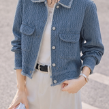 Casual Lapel Raw‑Edge Long‑Sleeve Denim Jacket