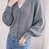 Casual V‑Neck Fringe Batwing Sleeve Knit Cardigan