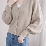 Casual V‑Neck Fringe Batwing Sleeve Knit Cardigan