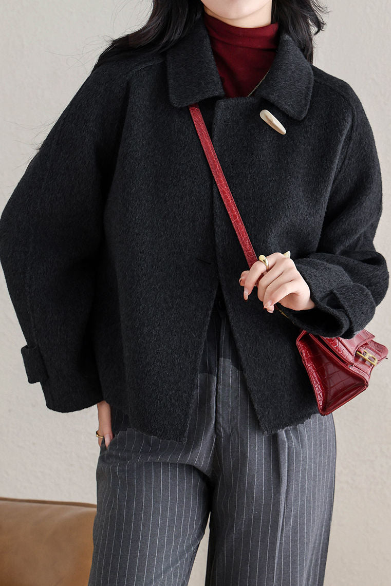 Casual Vintage Horn Button Strap Jacket