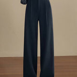 Casual Commuter High‑Waist Wool Wide‑Leg Trousers