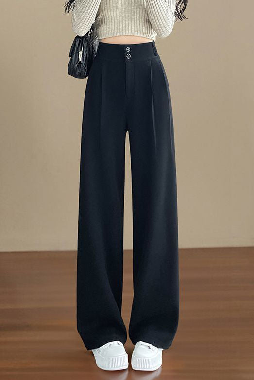 Casual Commuter High‑Waist Wool Wide‑Leg Trousers