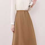 Elegant Crew Neck Vertical Pleat Long‑Sleeve Spliced Dress