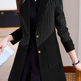 Elegant Commuter Color‑Block Spliced Shawl Collar Mid‑Length Coat