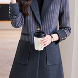 Elegant Commuter Color‑Block Spliced Shawl Collar Mid‑Length Coat