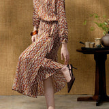 Vacation Vintage Abstract Print Tie‑Waist Dress