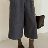 Casual Wool Pleated Cropped Wide‑Leg Trousers