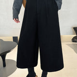 Casual Wool Pleated Cropped Wide‑Leg Trousers