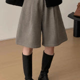 Casual Wool Pleated Cropped Wide‑Leg Trousers