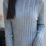 Casual Wavy‑Edge Hollow‑Out Ribbed Mock Neck Knit Top