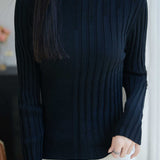 Casual Wavy‑Edge Hollow‑Out Ribbed Mock Neck Knit Top
