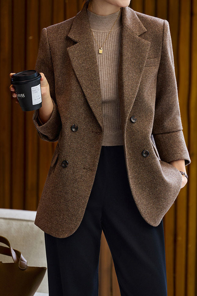Elegant Commuter Double‑Breasted Wool Blazer
