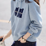 Casual Hooded Drawstring Letter Drop‑Shoulder Long‑Sleeve Sweatshirt