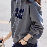 Casual Hooded Drawstring Letter Drop‑Shoulder Long‑Sleeve Sweatshirt