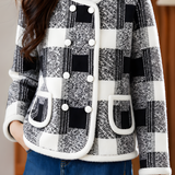 Casual Crew Neck Plaid Double‑Breasted Long‑Sleeve Coat