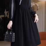 Elegant V‑Neck Color‑Block 3D Floral Long‑Sleeve Dress