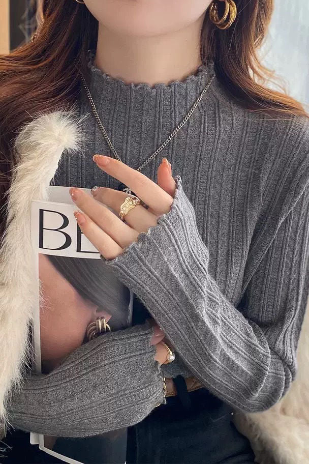 Casual Commuter Ruffled Ribbed Knit Top