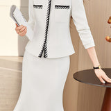 Elegant Commuter Contrast Webbing Crew Neck Long Sleeve Coat
