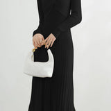 French Elegant Waist Cinched Ruffled Hem Knit Dress