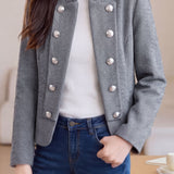 Elegant Commuter Mandarin Collar Double Breasted Long Sleeve Coat