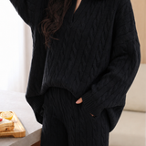 Casual Cable Texture Knit Top & Shorts Two-Piece Set