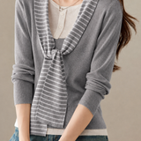 Casual Striped Spliced Tie Knit Top