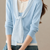Casual Striped Spliced Tie Knit Top