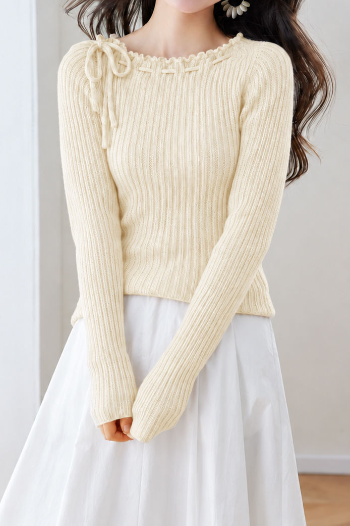 Elegant Drawstring Ruched Off Shoulder Ribbed Knit Top