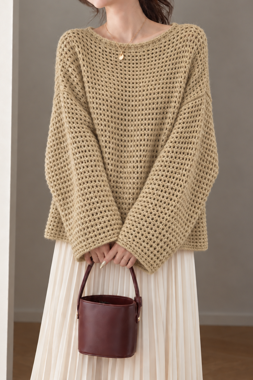 Home & Vacation Pineapple Stitch Texture Knit Top