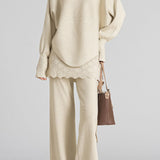 Casual Vacation Home Hollow Batwing Sleeve Fake Two-Piece Knit Two-Piece Set