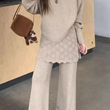 Casual Vacation Home Hollow Batwing Sleeve Fake Two-Piece Knit Two-Piece Set