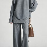 Casual Vacation Home Hollow Batwing Sleeve Fake Two-Piece Knit Two-Piece Set