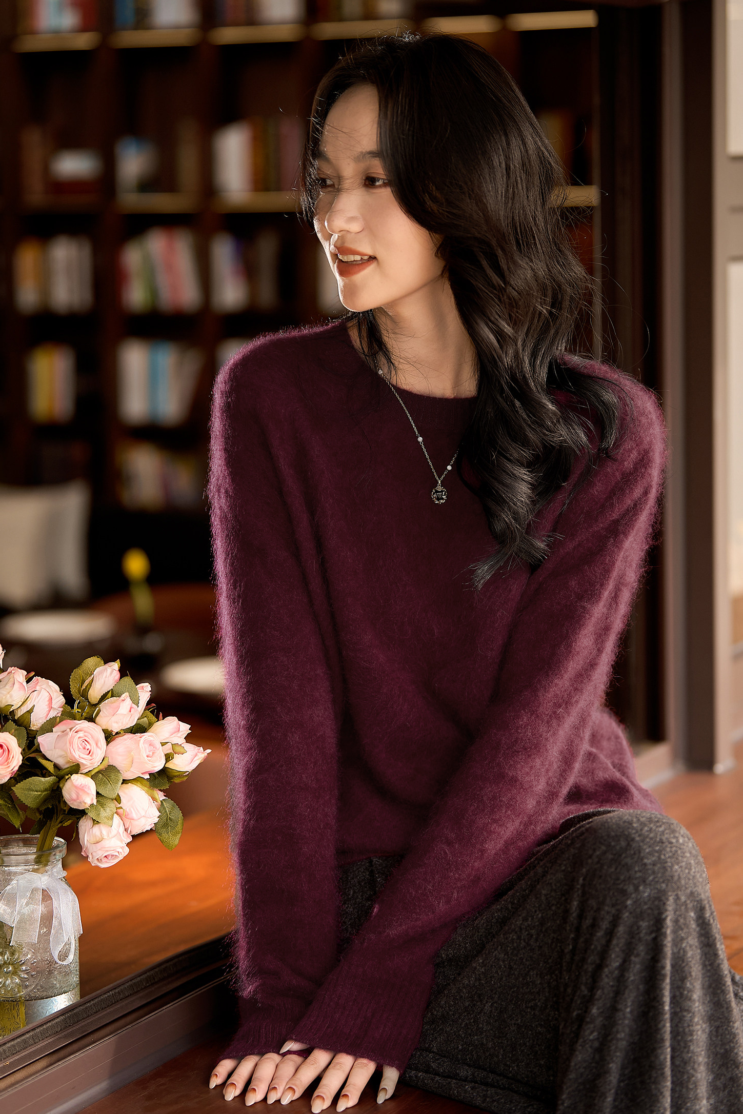 Casual Soft Brushed Silk Cashmere Sweater
