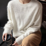 Casual Soft Brushed Silk Cashmere Sweater