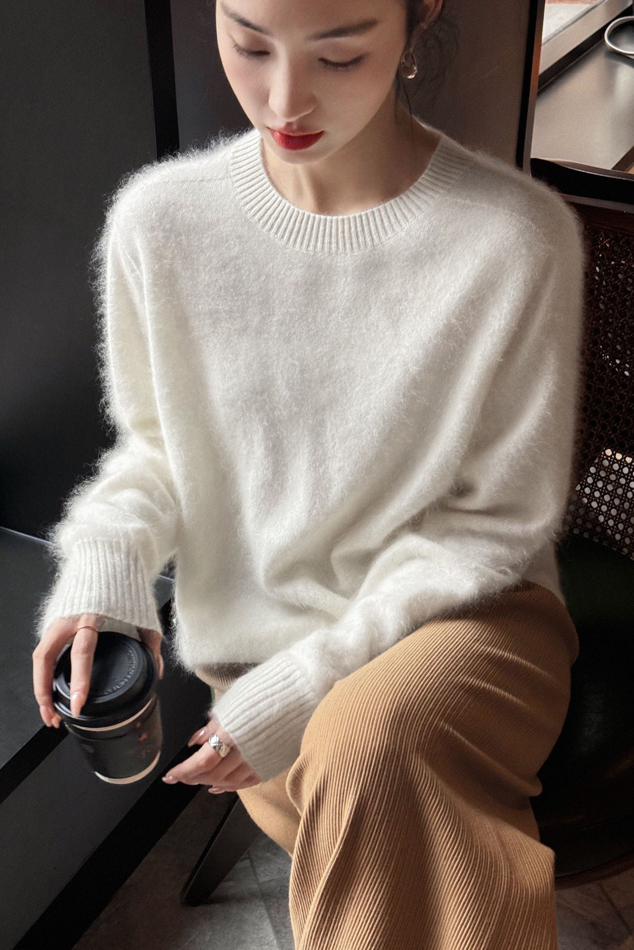 Casual Soft Brushed Silk Cashmere Sweater