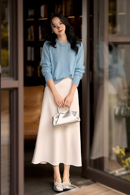 Casual Soft Brushed Silk Cashmere Sweater