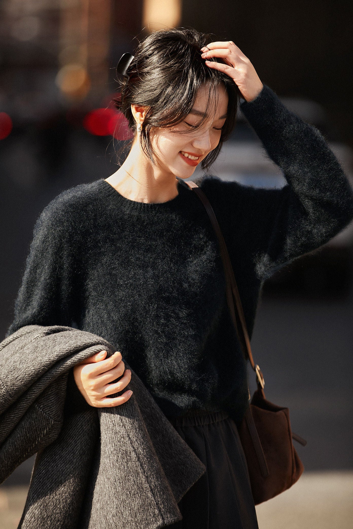 Casual Soft Brushed Silk Cashmere Sweater
