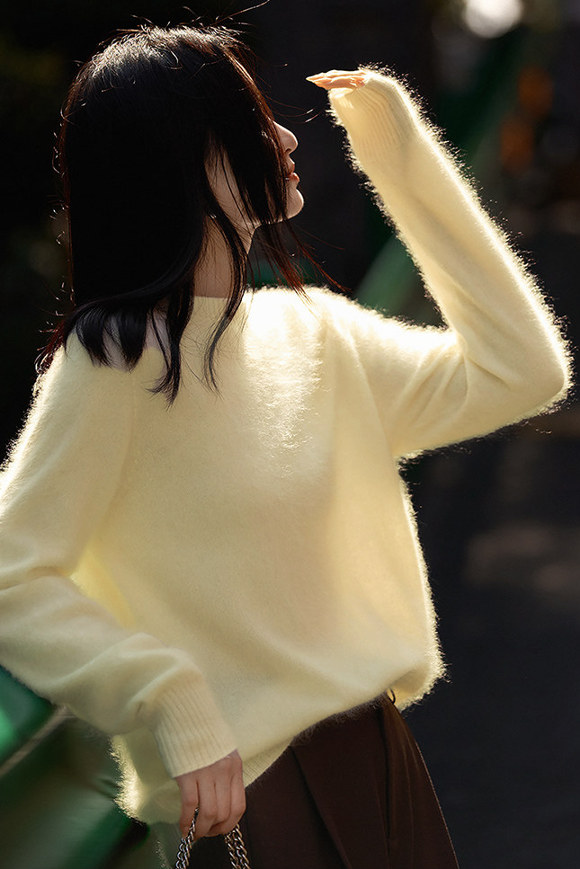 Casual Soft Brushed Silk Cashmere Sweater