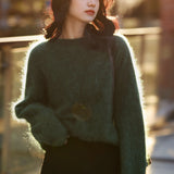Casual Soft Brushed Silk Cashmere Sweater