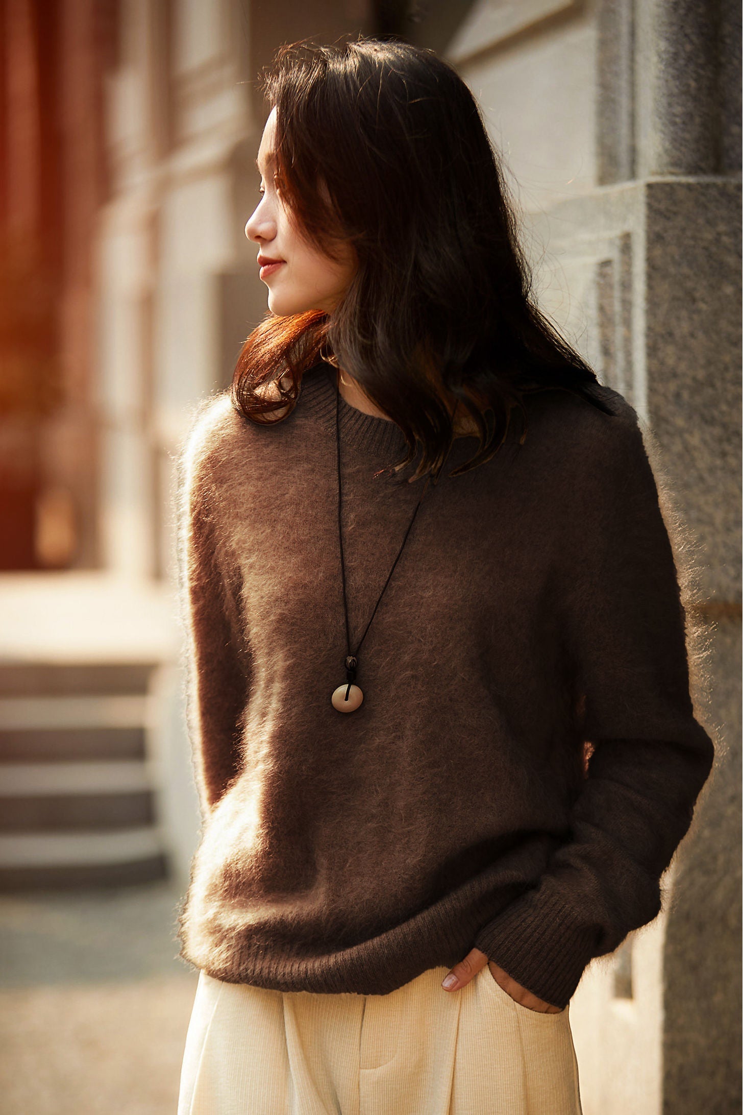 Casual Soft Brushed Silk Cashmere Sweater
