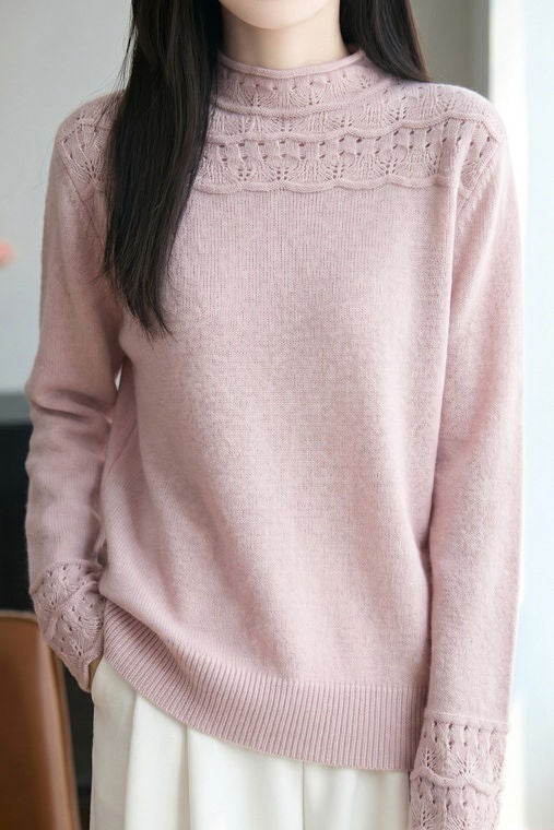 Casual Knit Sweater With Wavy Hollow Pattern