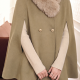 Elegant Double Breasted Cape Coat With Fur Collar